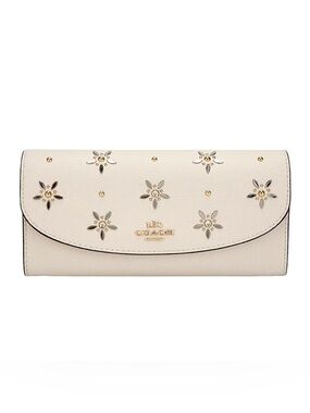 RARE Coach Designer Floral Crystal and Stud Chalk Envelope Wallet Purse F73495